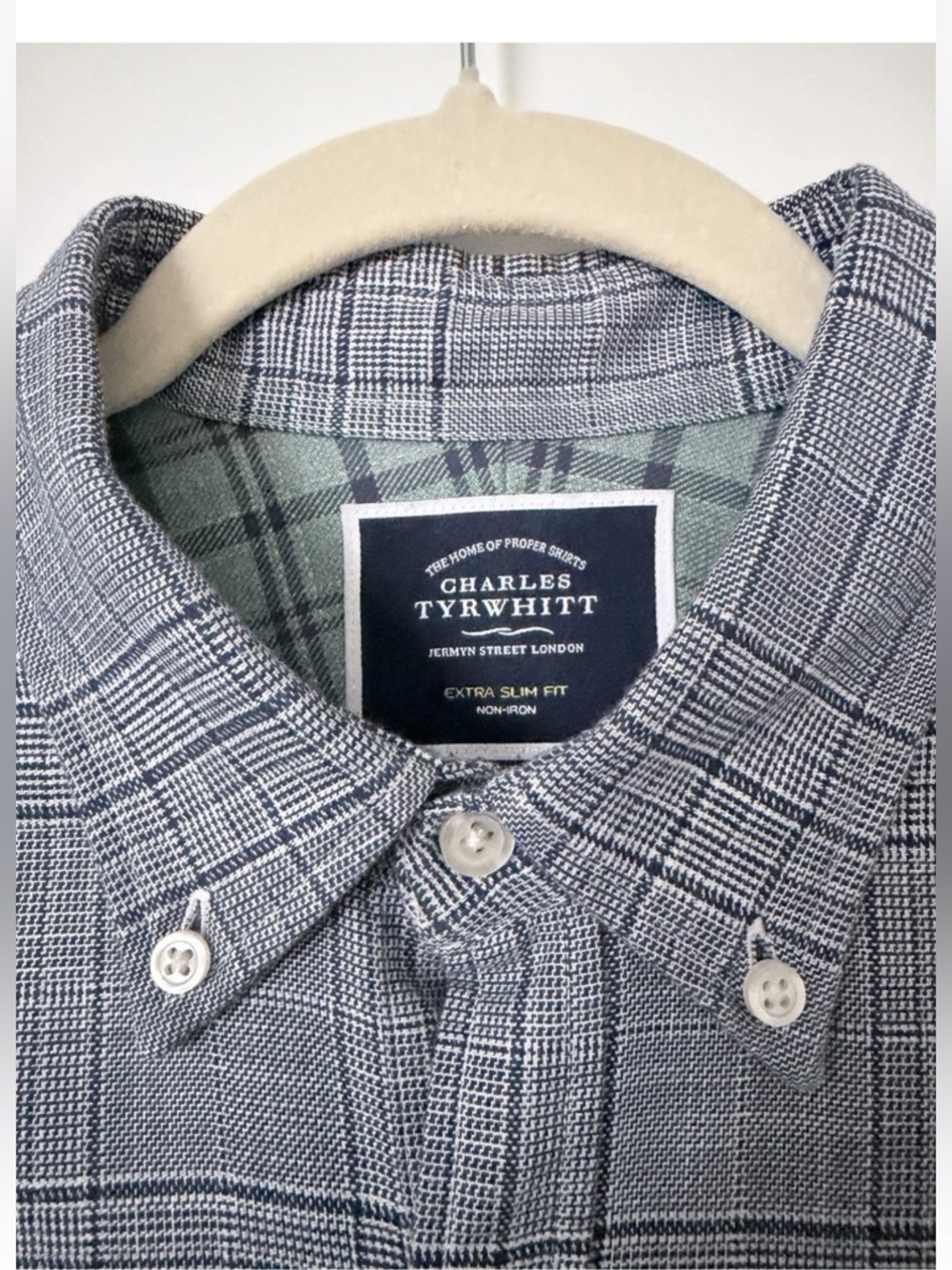 Charles Tyrwhitt Shirt Mens Medium Gray Plaid Extra Slim Fit Non-Iron Button Up